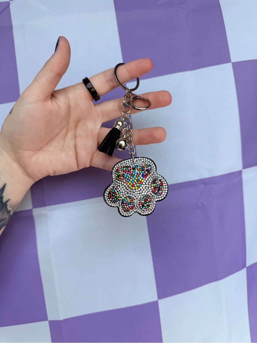Crystal Paw Print Keychain Charm - Multicolor
